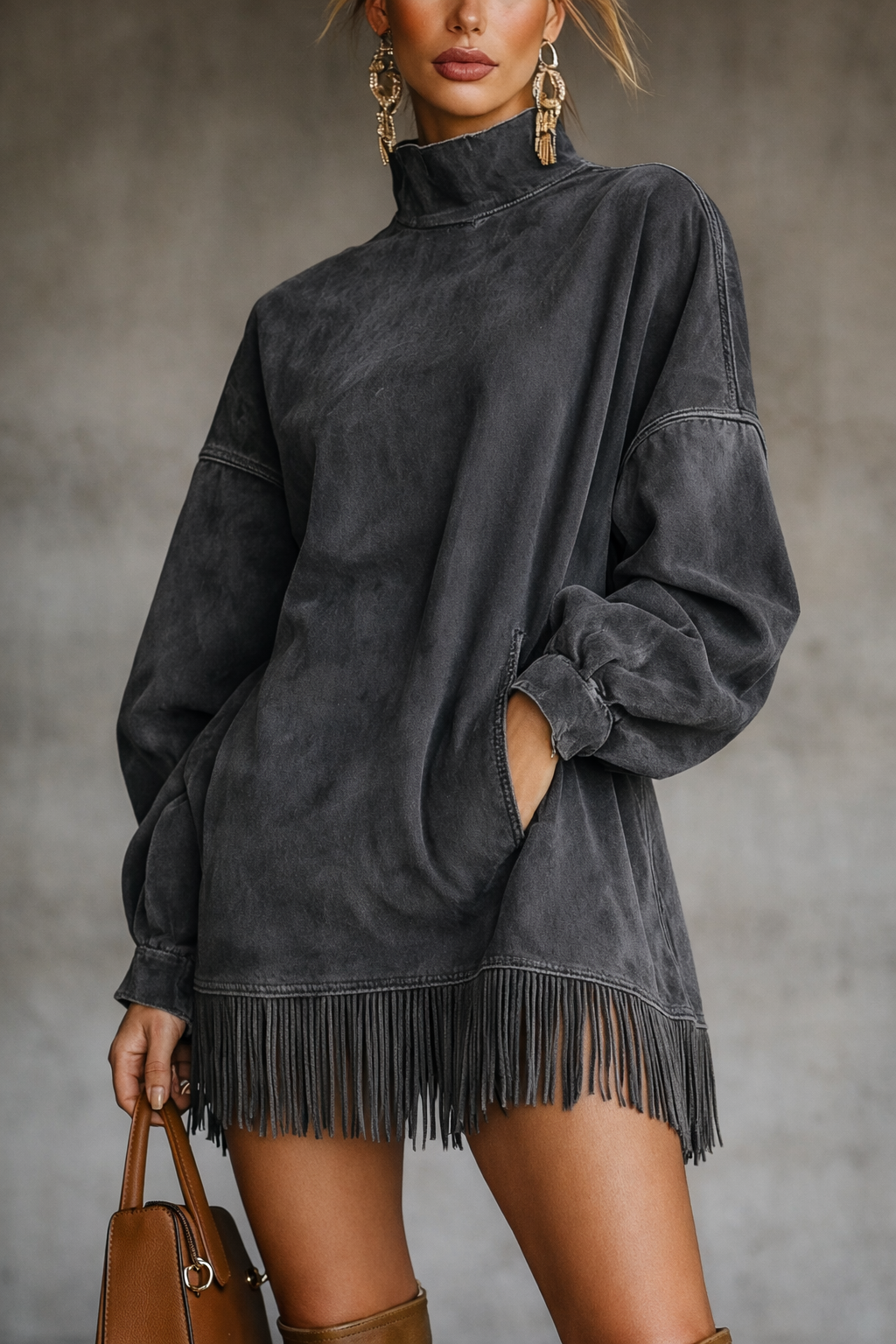 Renata – mini sukienka boho z frędzlami