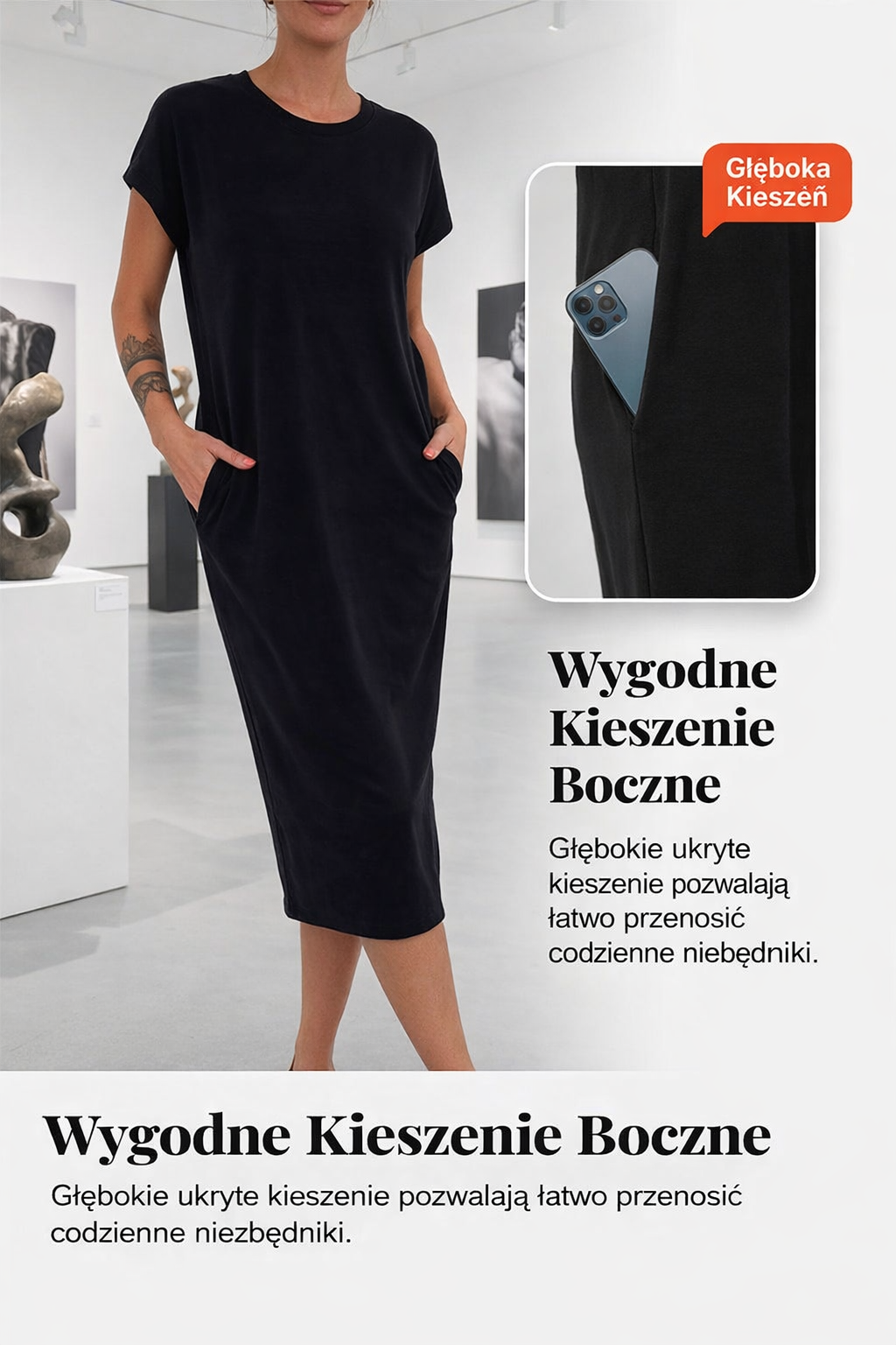 Klaudia – Sukienka z kieszeniami i krótkim rękawem