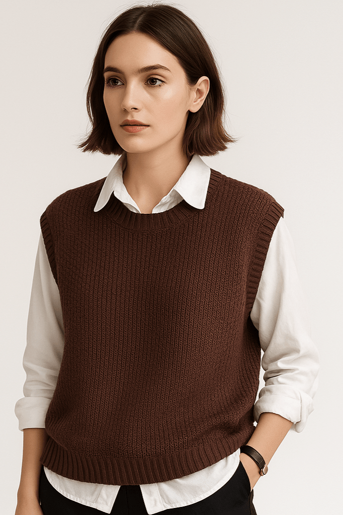 Marta - Sweter Bez Rękawów z Prążkowanego Wzoru