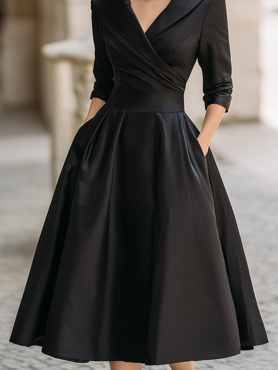 Elwira – elegancka sukienka midi z kołnierzem