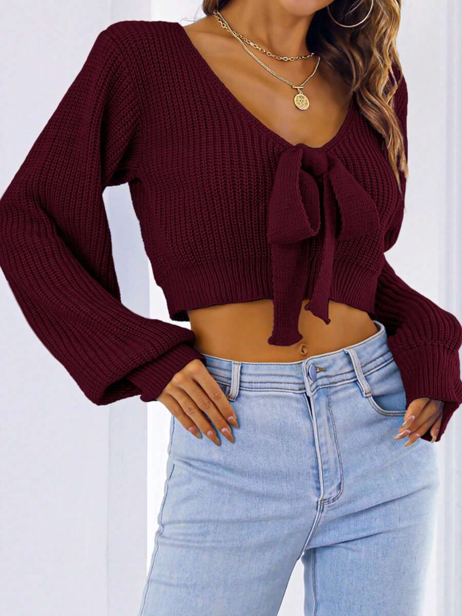 Zofia – Stylowy Sweter z Wiązaniem na Przód