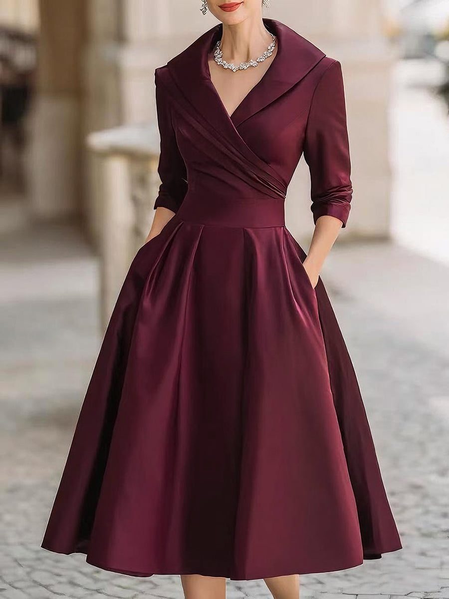 Elwira – elegancka sukienka midi z kołnierzem