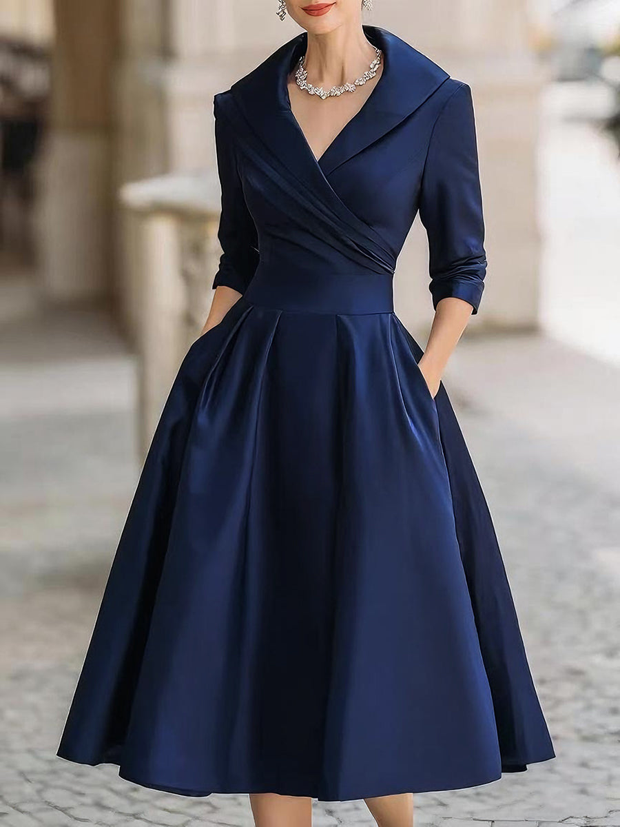 Elwira – elegancka sukienka midi z kołnierzem