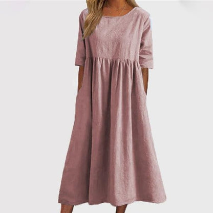 Magda – lekka sukienka z okrągłym dekoltem i kieszonką