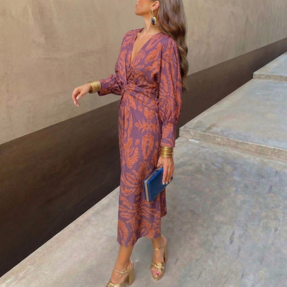 Martyna – Sukienka midi z dekoltem w serek i wiązaniem w talii