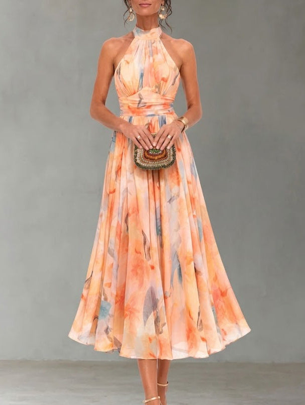 Nikola – Midi-jurk met aquarelprint