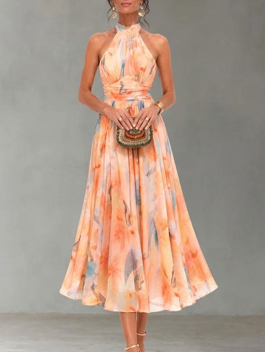 Nikola – Midi-jurk met aquarelprint