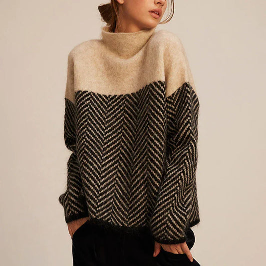 Kamila – elegancki sweter z golfem o wzorze jodełki