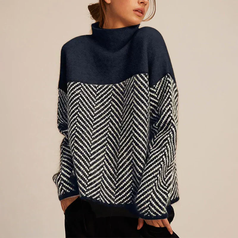 Kamila – elegancki sweter z golfem o wzorze jodełki