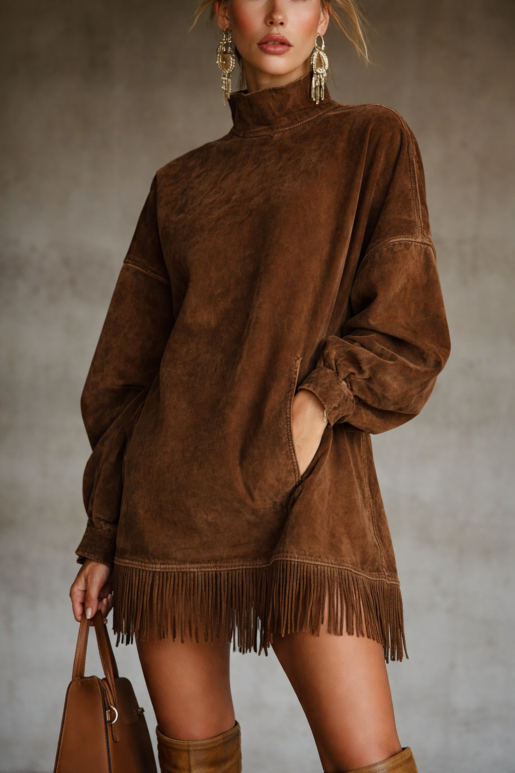 Renata – mini sukienka boho z frędzlami