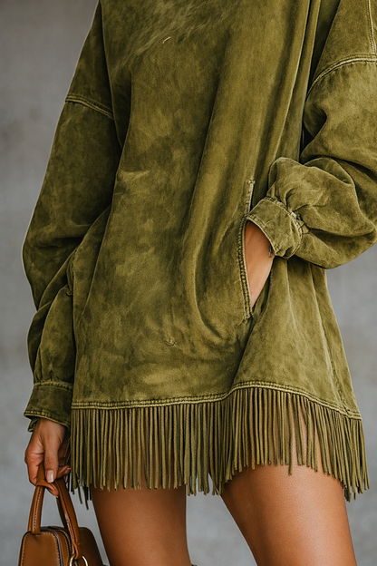 Renata – mini sukienka boho z frędzlami