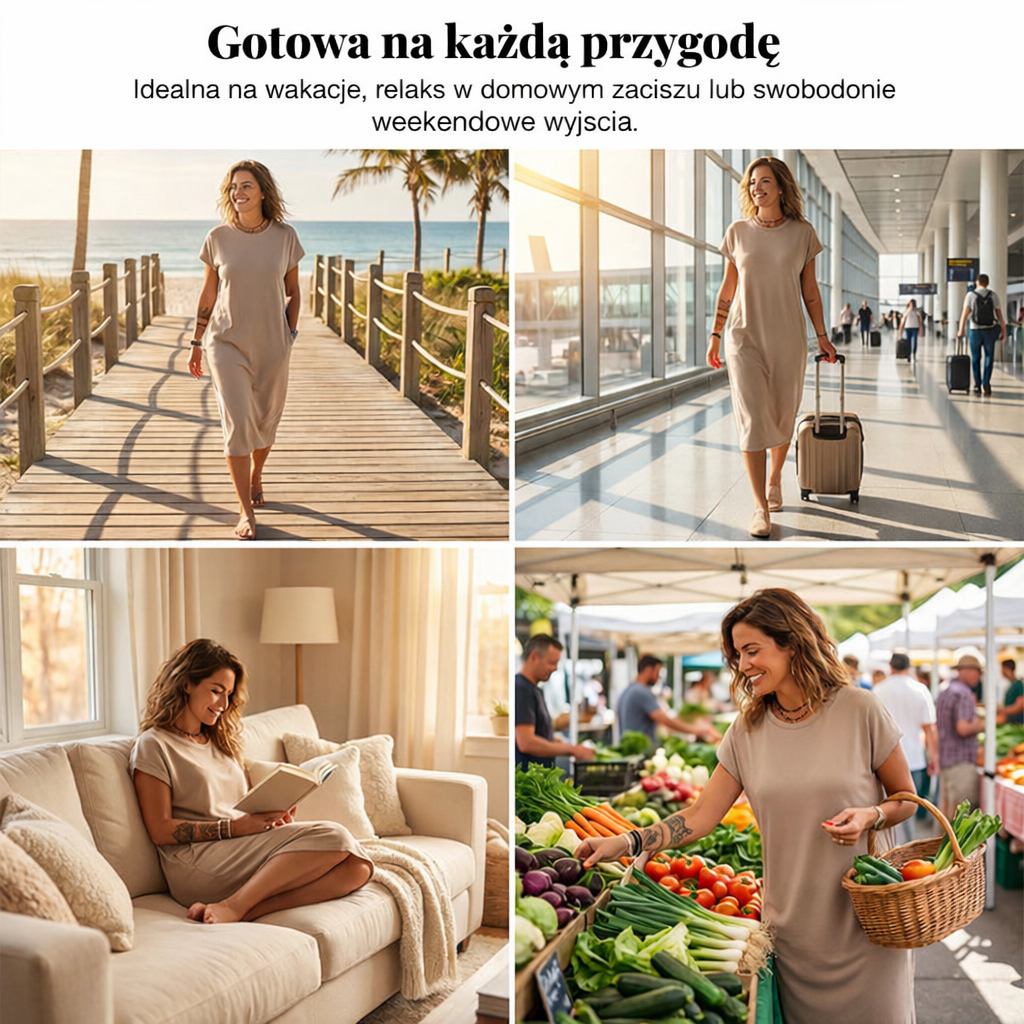 Klaudia – Sukienka z kieszeniami i krótkim rękawem