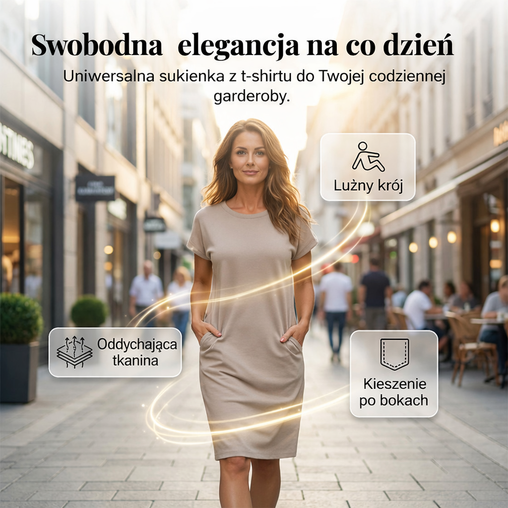 Klaudia – Sukienka z kieszeniami i krótkim rękawem