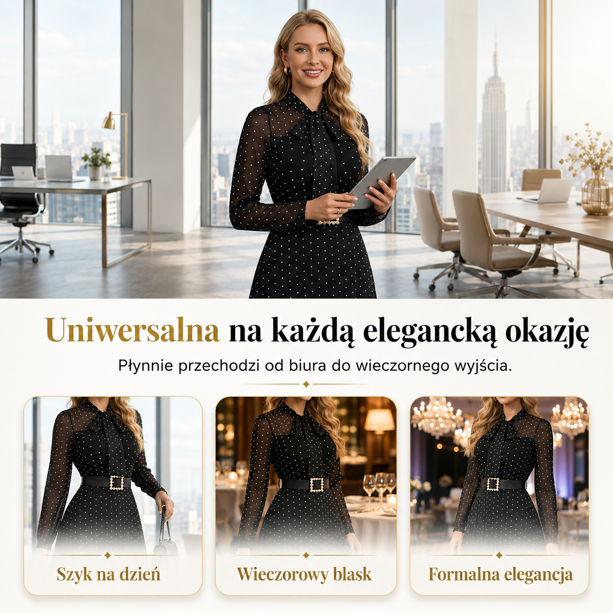 Grażyna – Midi-jurk met stippen en strikdetail
