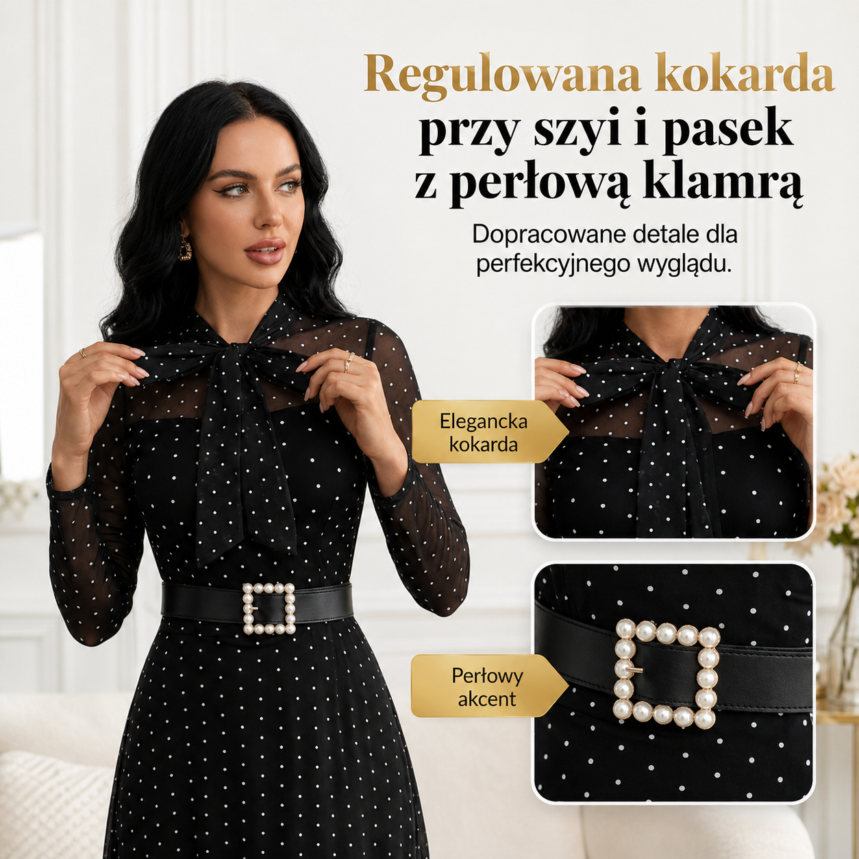 Grażyna – Midi-jurk met stippen en strikdetail