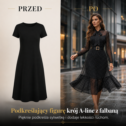 Grażyna – Midi-jurk met stippen en strikdetail
