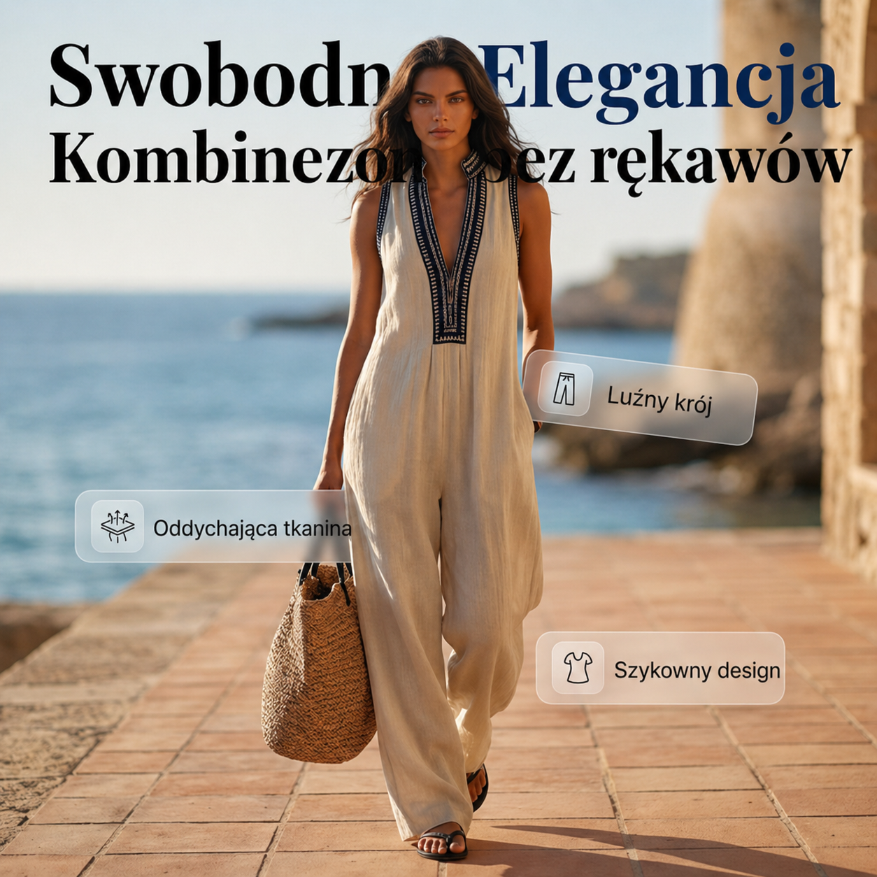 Sandra – Kombinezon z haftowanym dekoltem