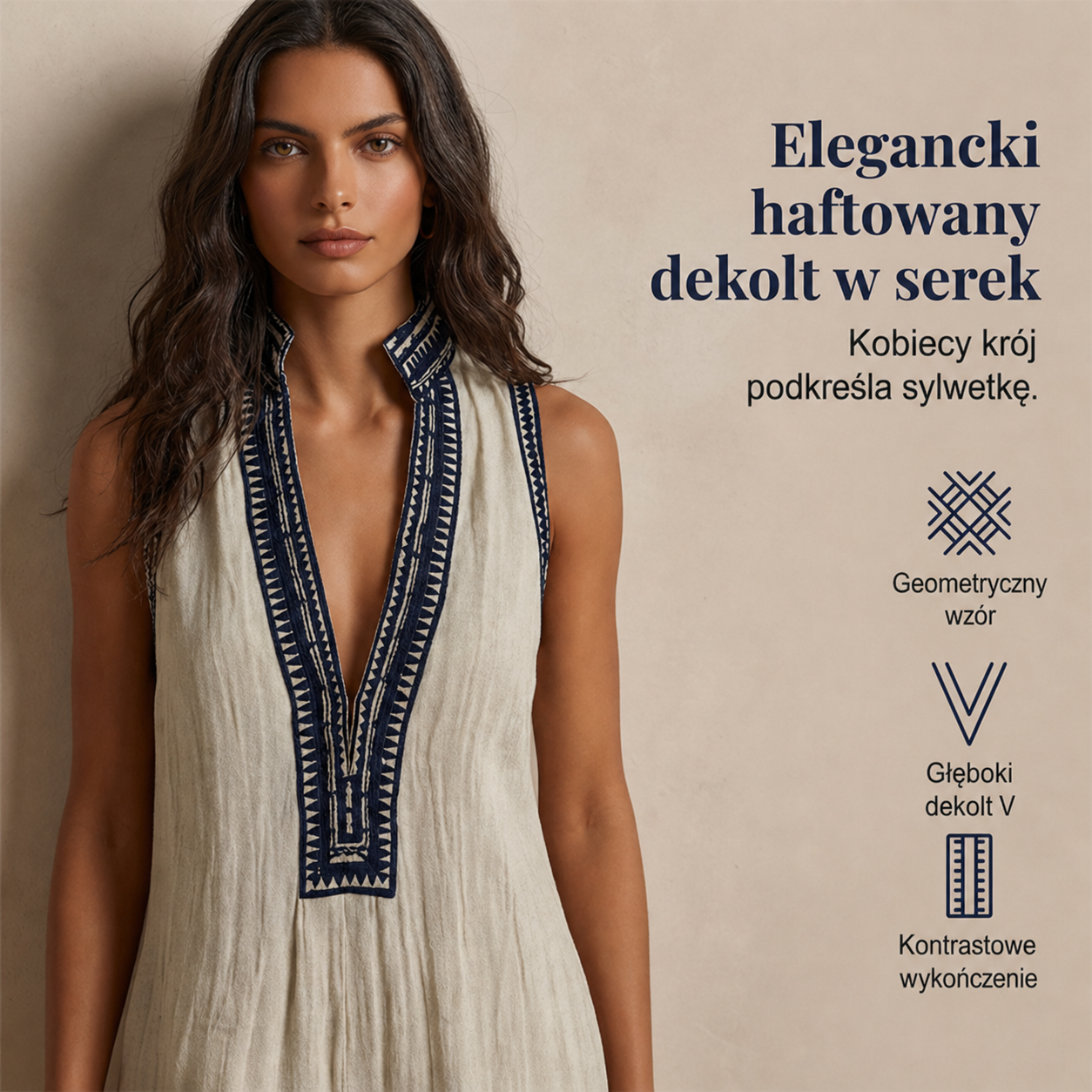 Sandra – Kombinezon z haftowanym dekoltem