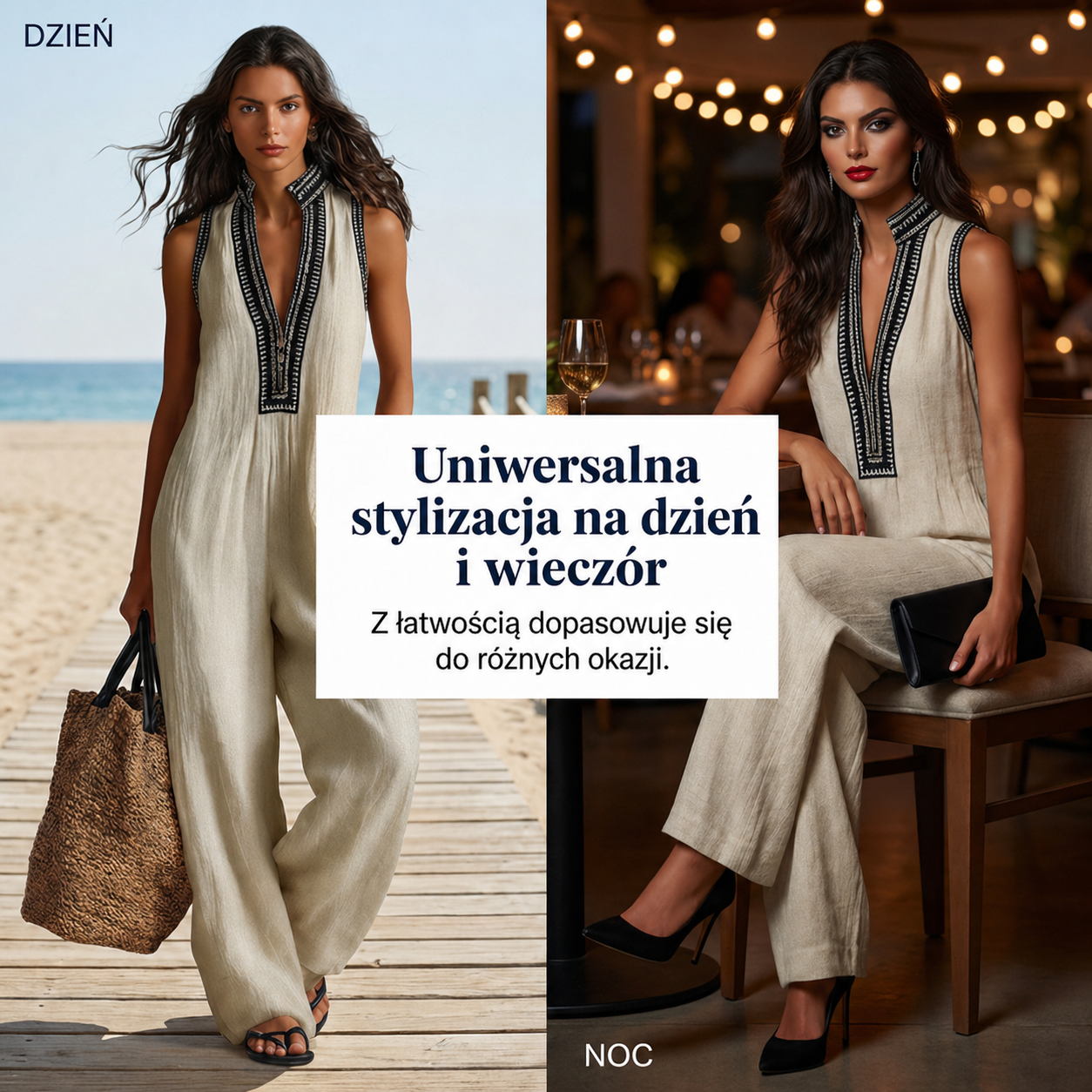 Sandra – Kombinezon z haftowanym dekoltem