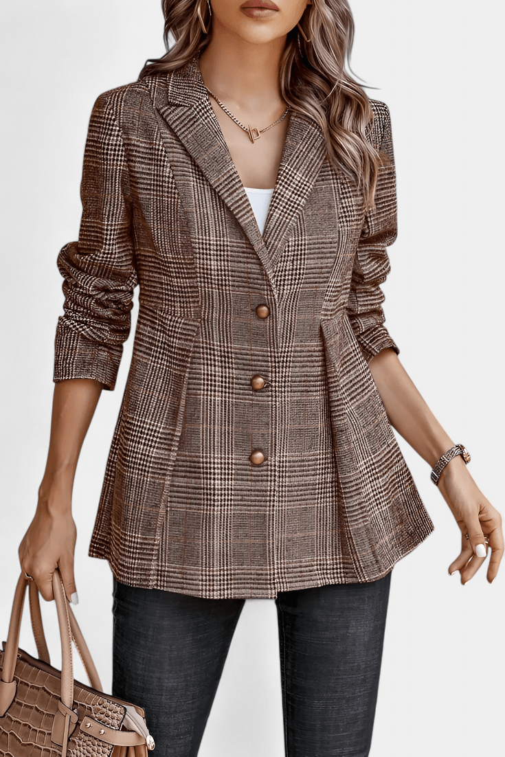 Henrietta – Elegancki Peplum Żakiet w Kratę