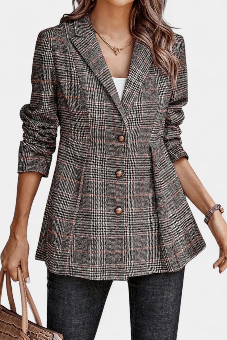Henrietta – Elegancki Peplum Żakiet w Kratę