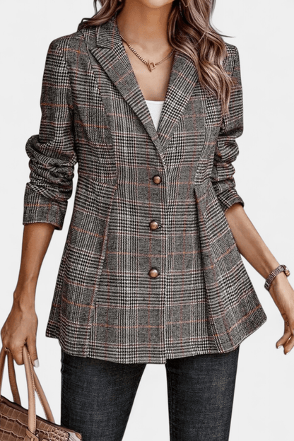 Henrietta – Elegancki Peplum Żakiet w Kratę