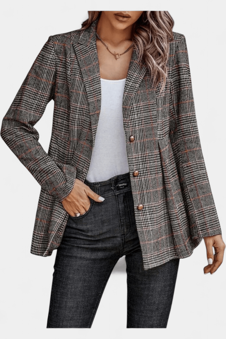 Henrietta – Elegancki Peplum Żakiet w Kratę