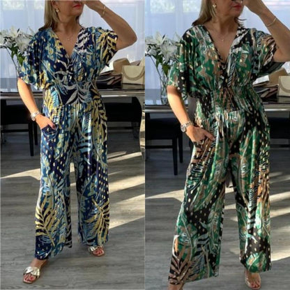 Olga – Letnie body z printem liści i elastycznym pasem