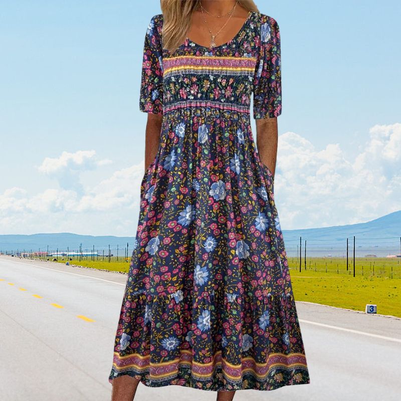 Aleksandra – Boho-jurk met ronde hals