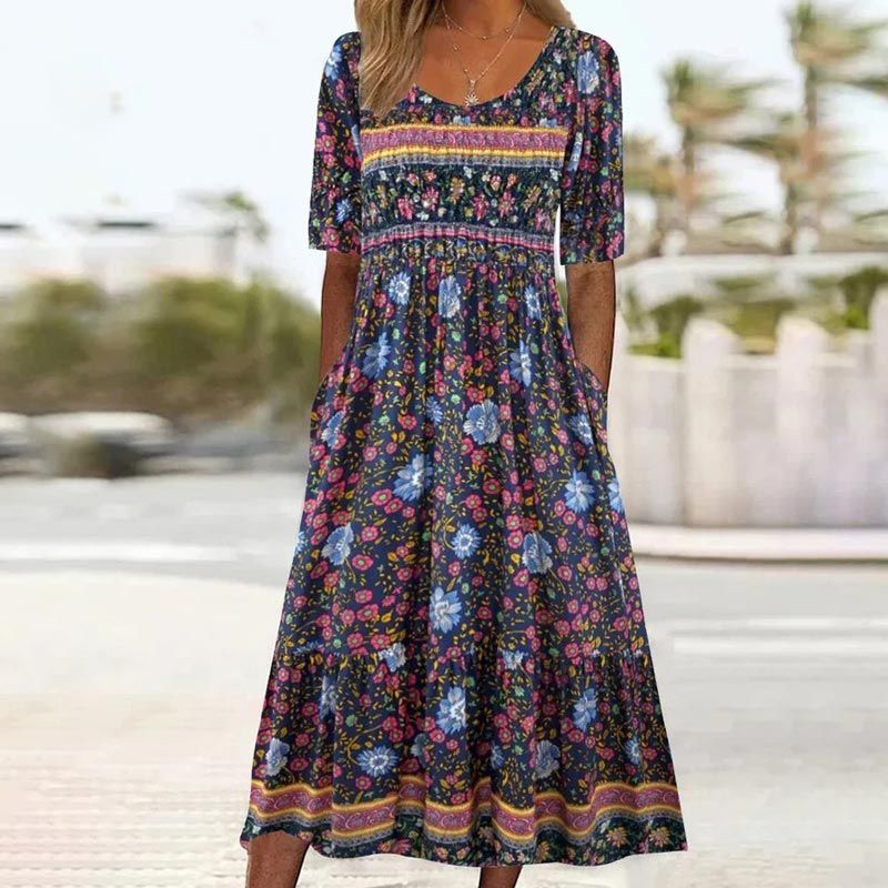 Aleksandra – Boho-jurk met ronde hals