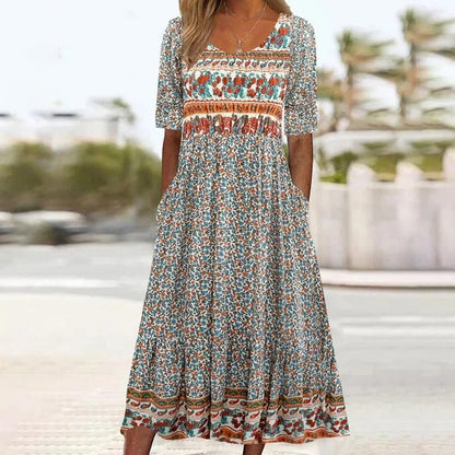 Aleksandra – Boho-jurk met ronde hals