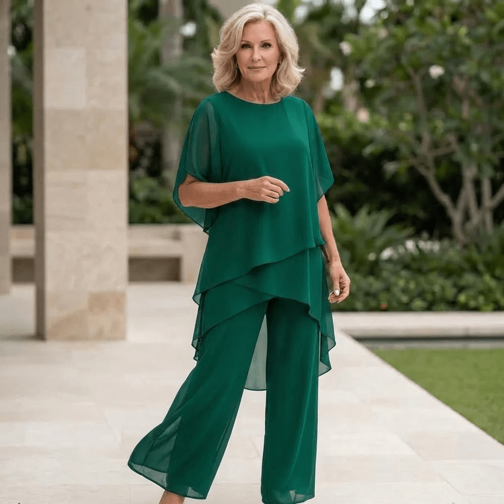 Marcelina – Elegancki zestaw z luźnym topem i spodniami palazzo